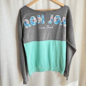 RON JON Womens Cocoa Beach Graphic‎ Sweater Size XL Pastel Colorblock Vacation